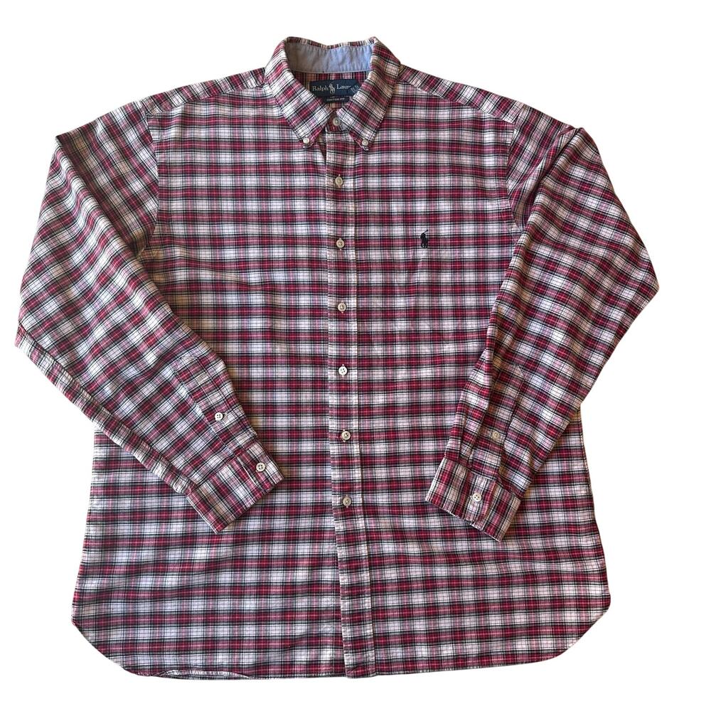 Ralph Lauren Mens 100% Cotton XL Red Plaid Button Up Custom Fit Preppy
